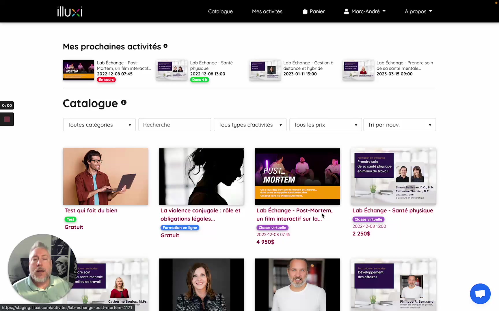 Refonte des sections Catalogues et Mes activités